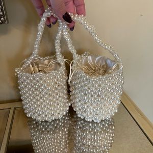 2 White/ivory Beaded Pearl Bucket Handbag for Women